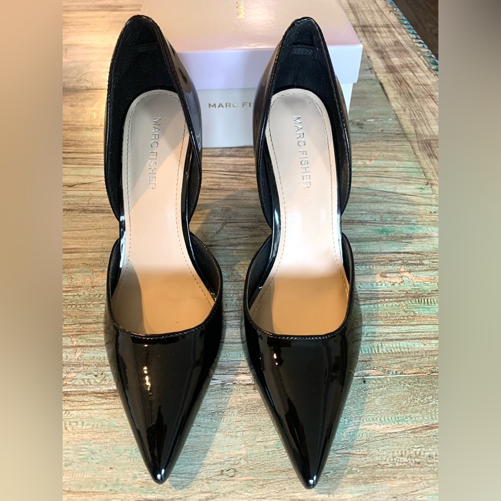 Elegant Like-New Marc Fisher Black Patent D’Orsay Stiletto Heels. Size 8.5 - Picture 2 of 7